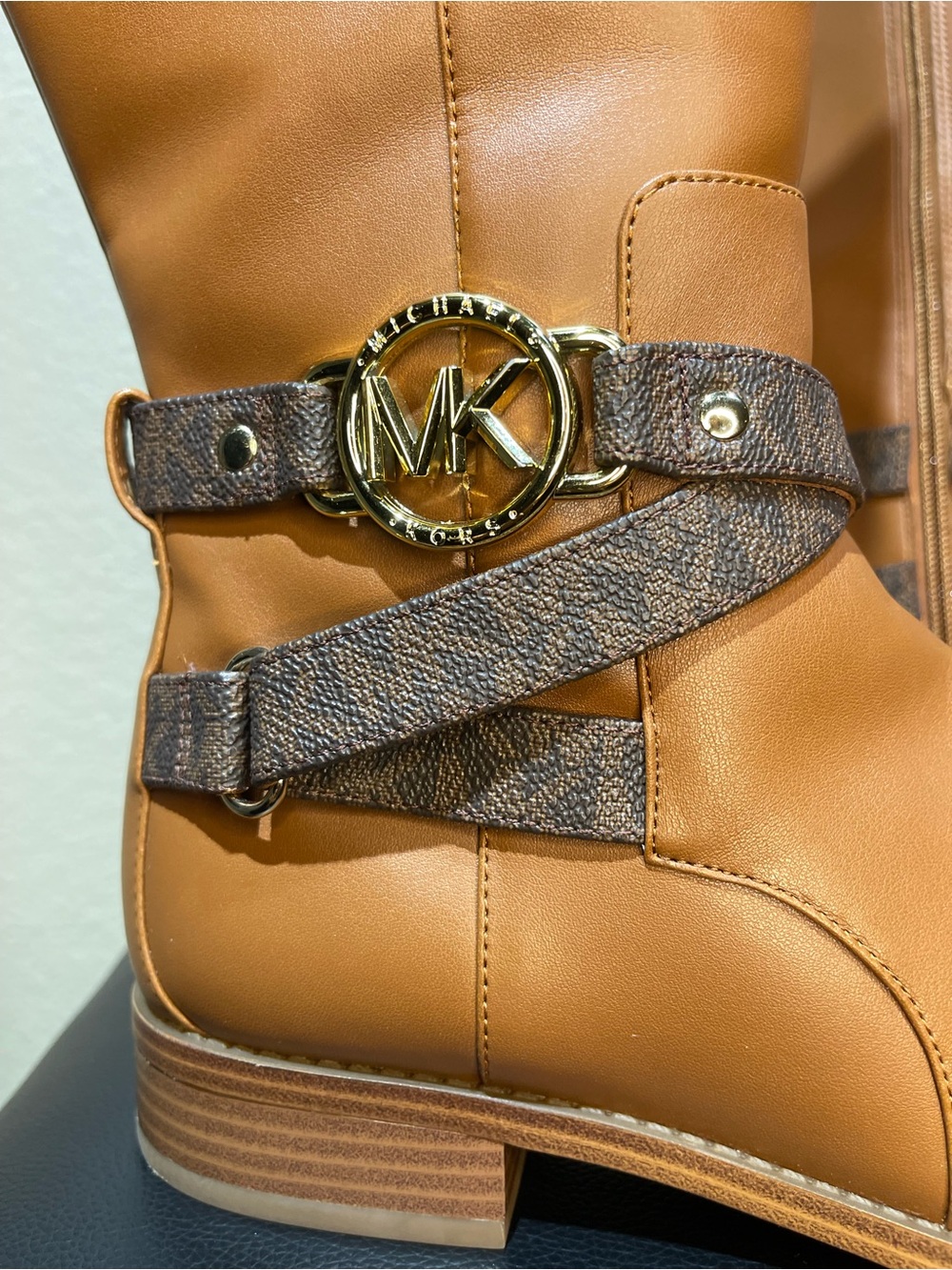 Michael Kors Camel Leather Over-the-Knee Boots with Logo-Strap - Picture 4 of 7